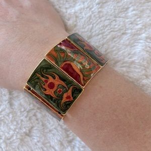 Painted Mosaic Wide Stretch Bracelet / Bangle